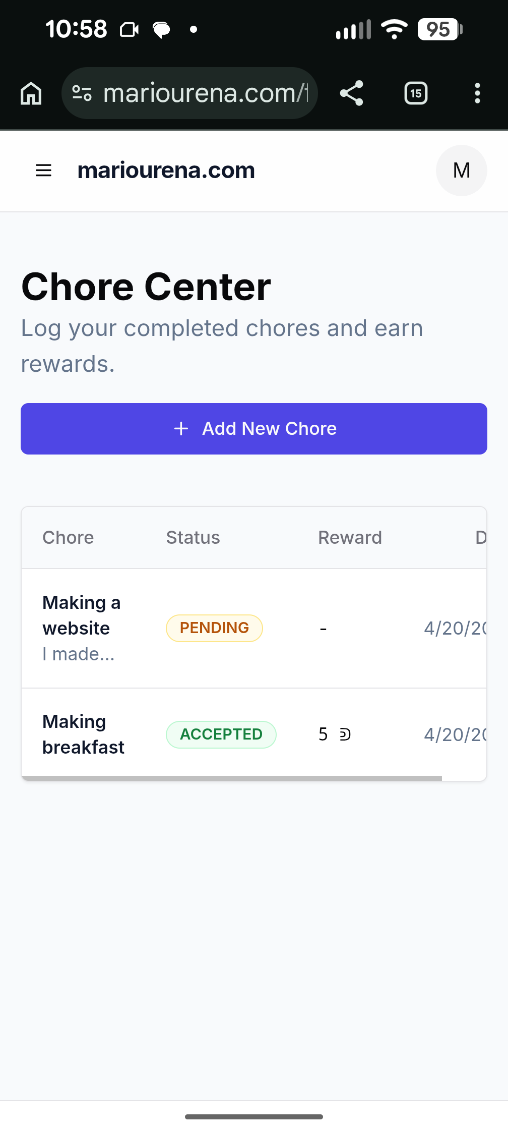 Chore submission interface